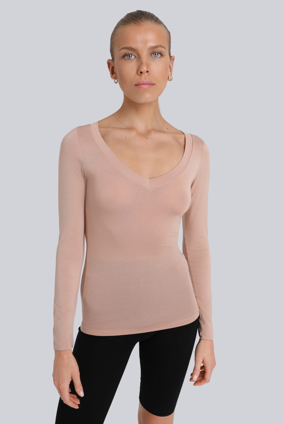 Miss Invisible V-neck long-sleeved top in Cappuccino