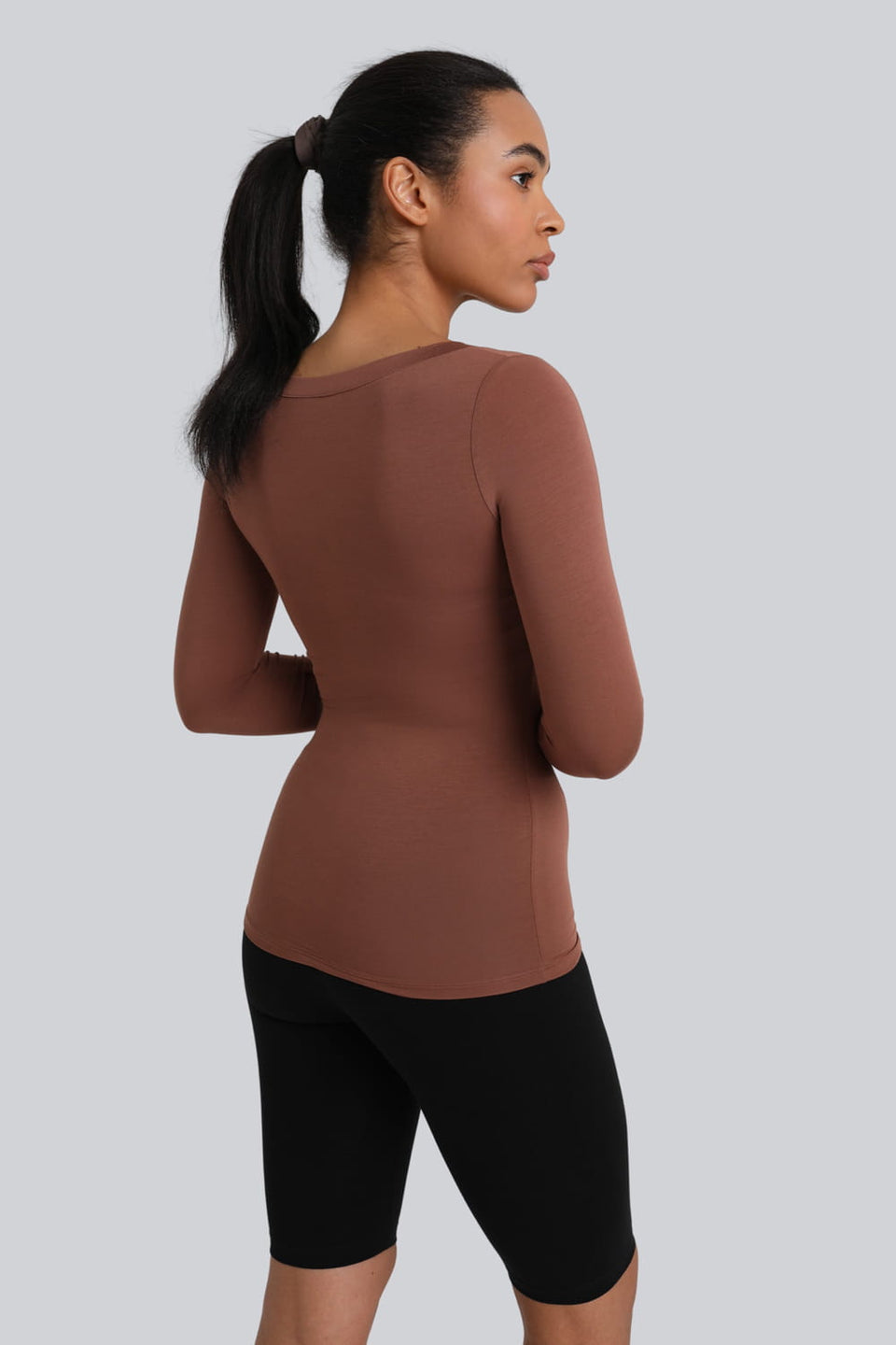 Miss Invisible V-neck long-sleeved top in chocolate