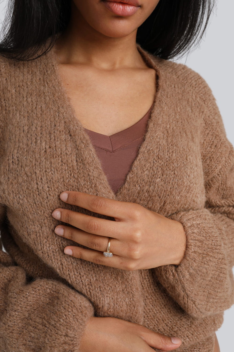 Miss Invisible V-neck long-sleeved top in chocolate
