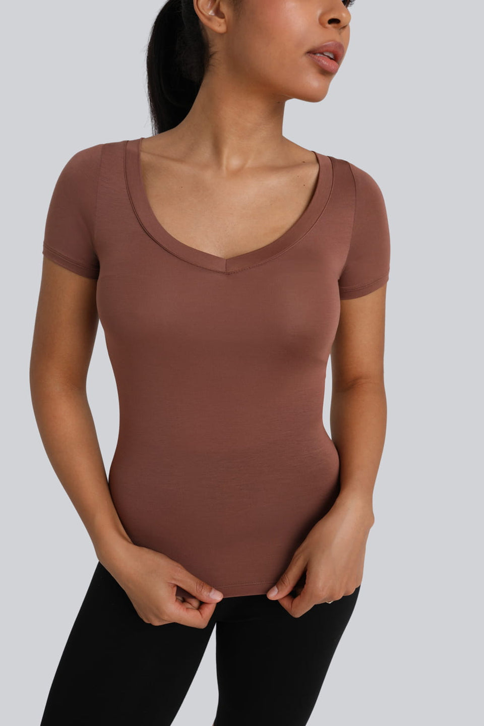 Miss Invisible V-neck T-shirt in Chocolate