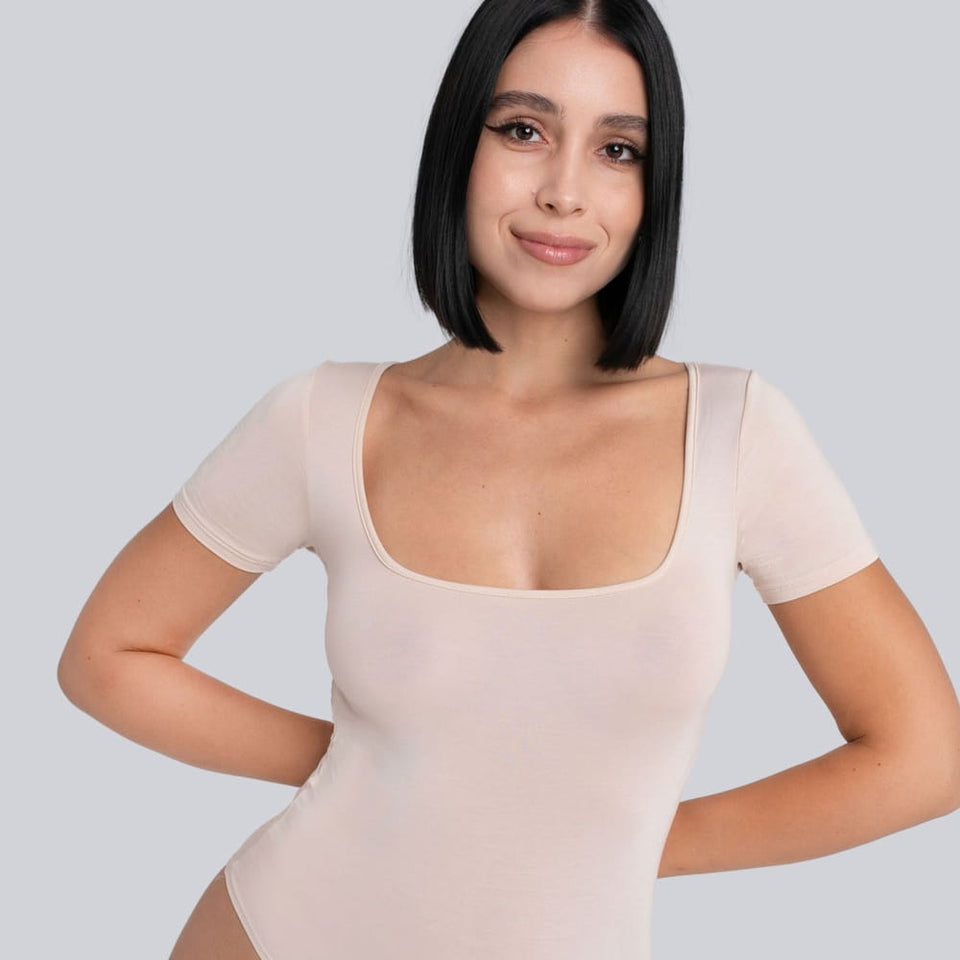 Miss Invisible Short-sleeved U-neck Bodysuit in Sand