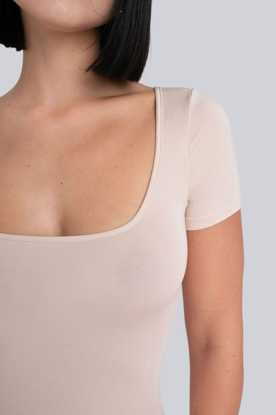 Miss Invisible Short-sleeved U-neck Bodysuit in Sand