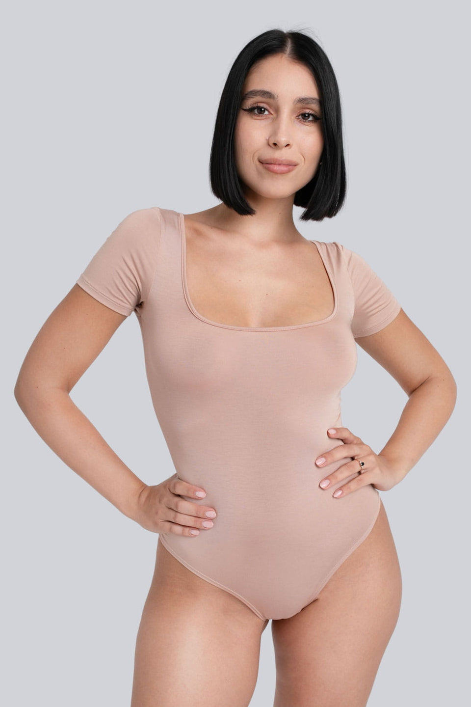 Miss Invisible Short-sleeved U-neck Bodysuit in Cappuccino