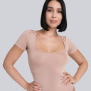 Miss Invisible Short-sleeved U-neck Bodysuit in Cappuccino