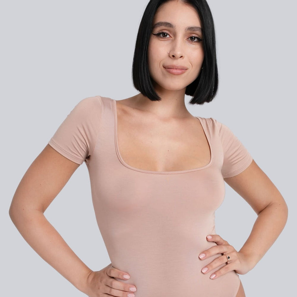 Miss Invisible Short-sleeved U-neck Bodysuit in Cappuccino
