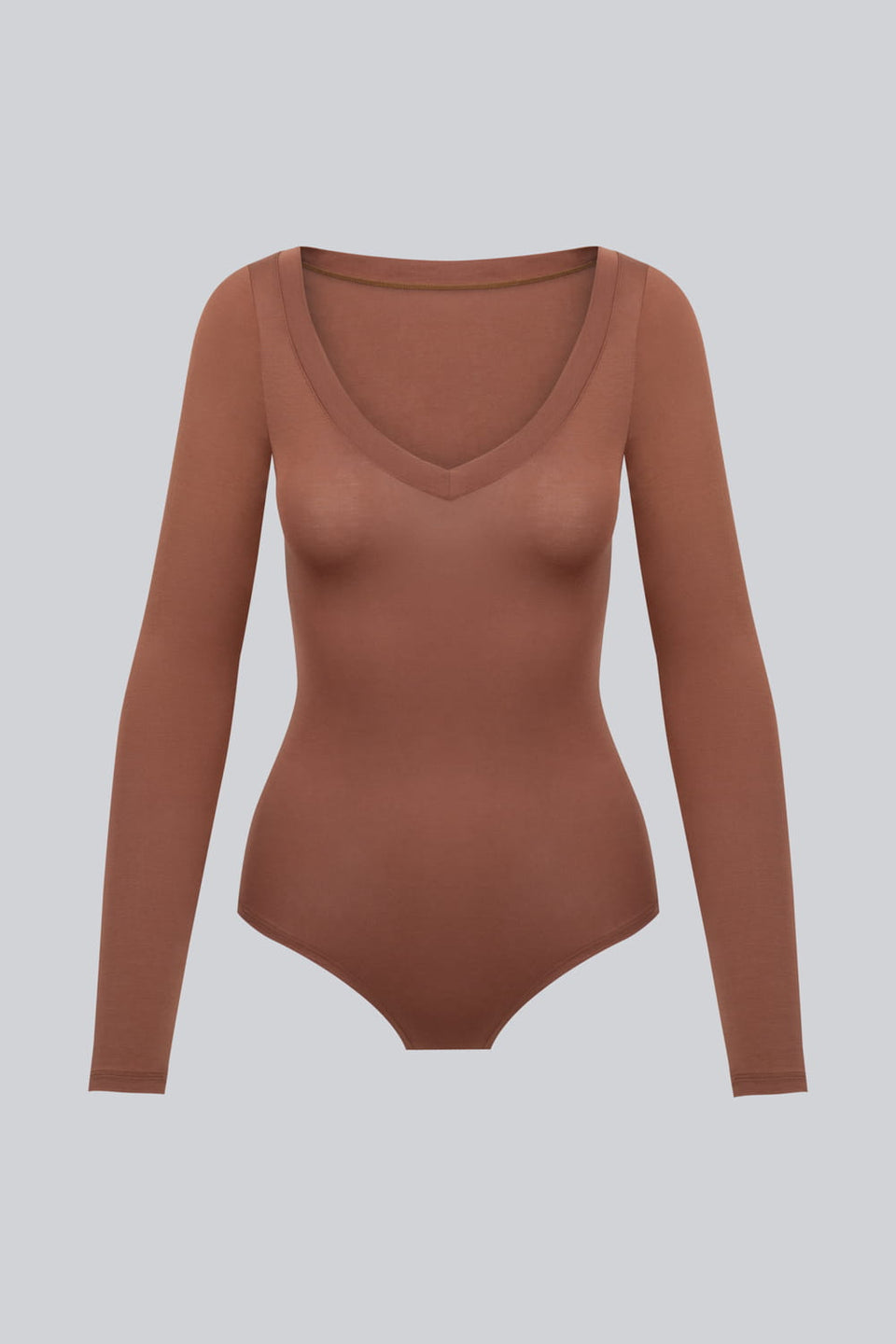 Miss Invisible Long-Sleeved V-Neck Bodysuit – Chocolate