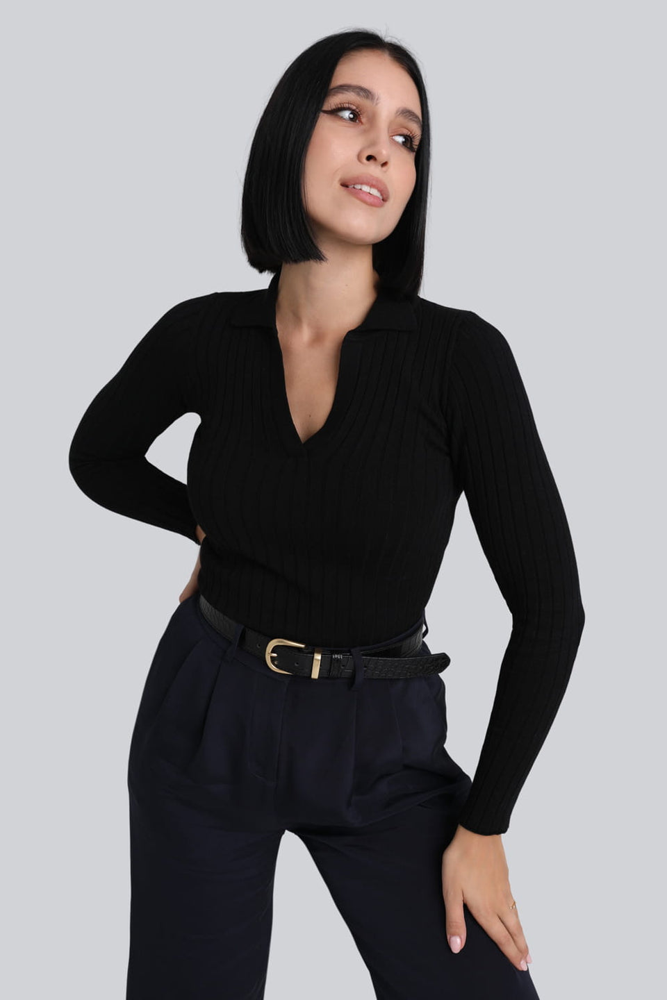 Miss Polo Black Long-Sleeved Top