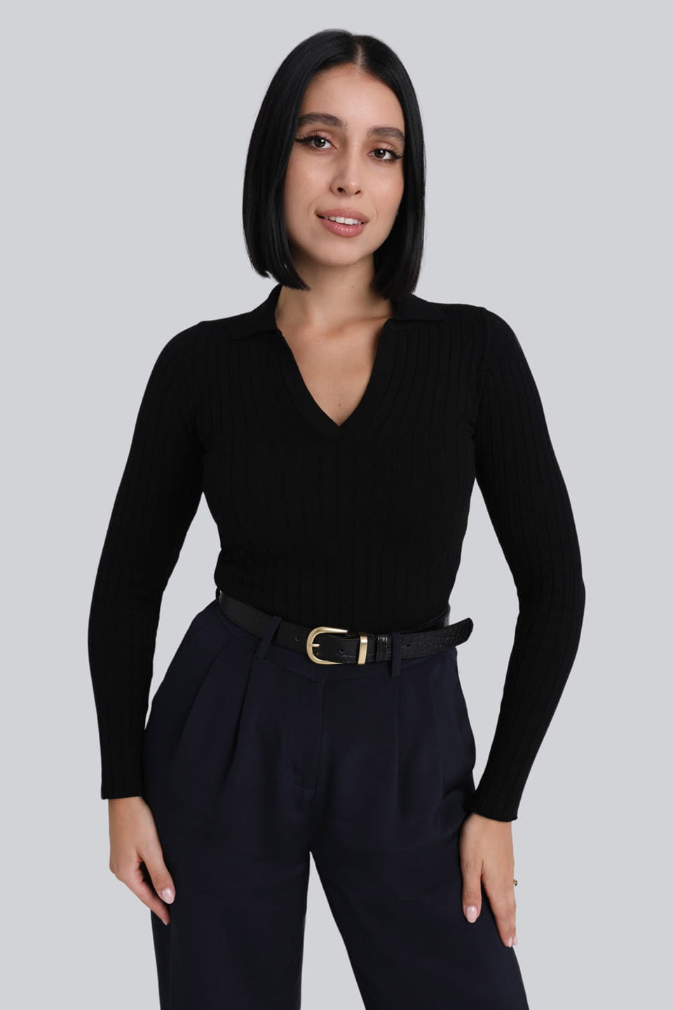 Miss Polo Black Long-Sleeved Top