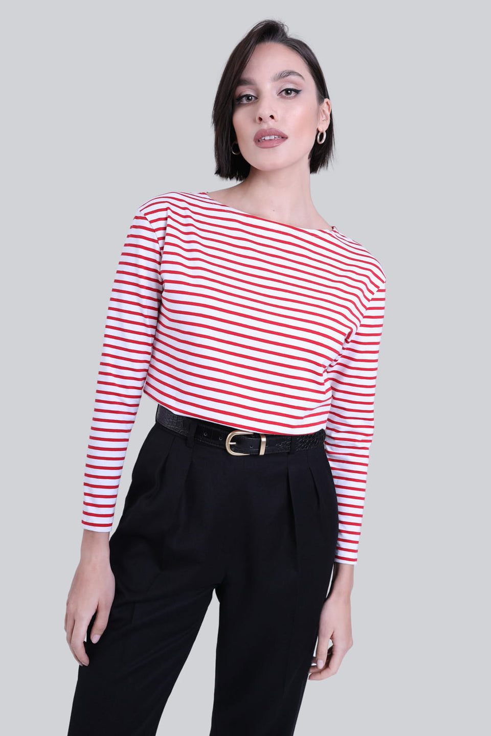 Miss Frenchie Red Stripes Long-Sleeved Top
