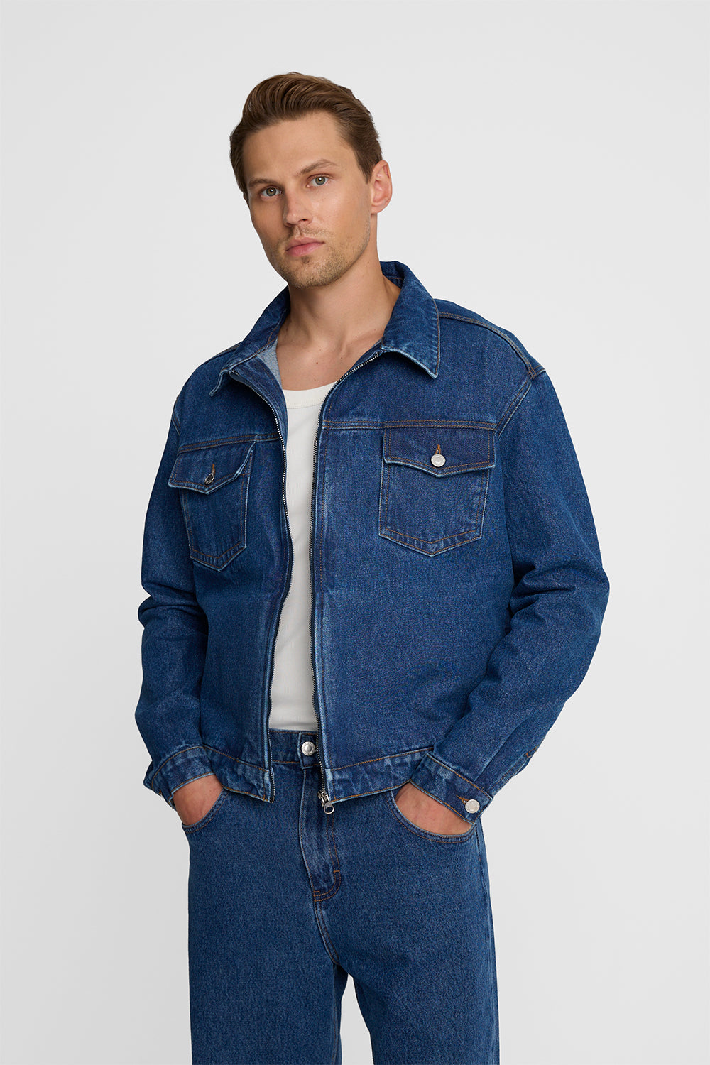 Men's denim jacket for spring and autumn – dark navy blue | Ansin