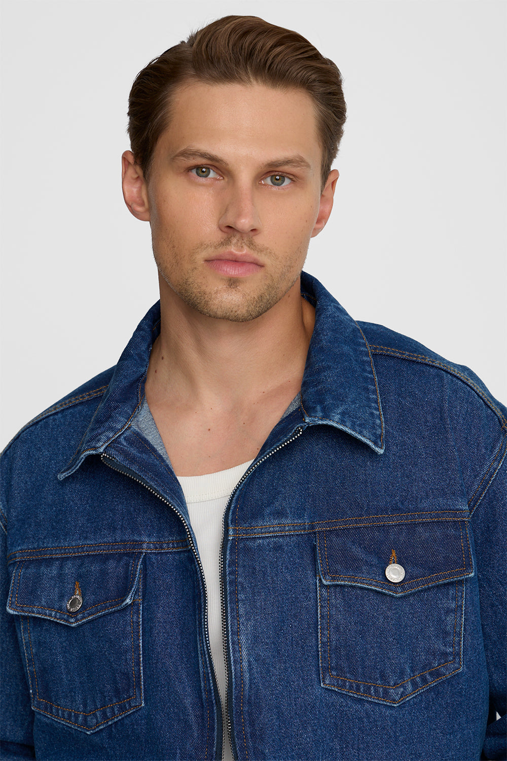 Men's denim jacket for spring and autumn – dark navy blue | Ansin