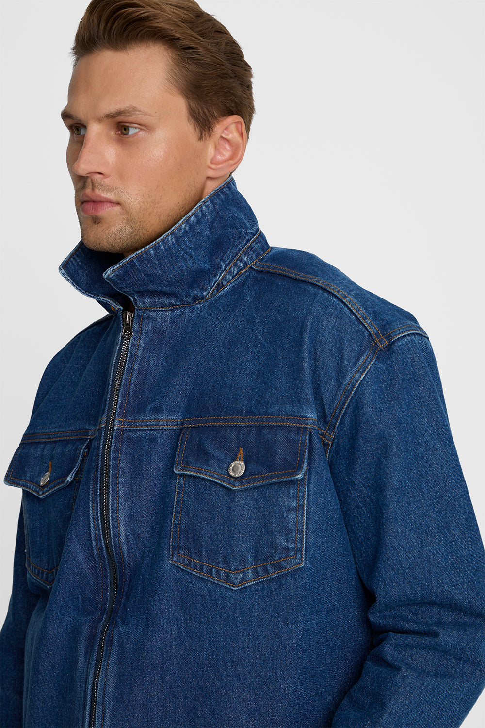 Men's denim jacket for spring and autumn – dark navy blue | Ansin