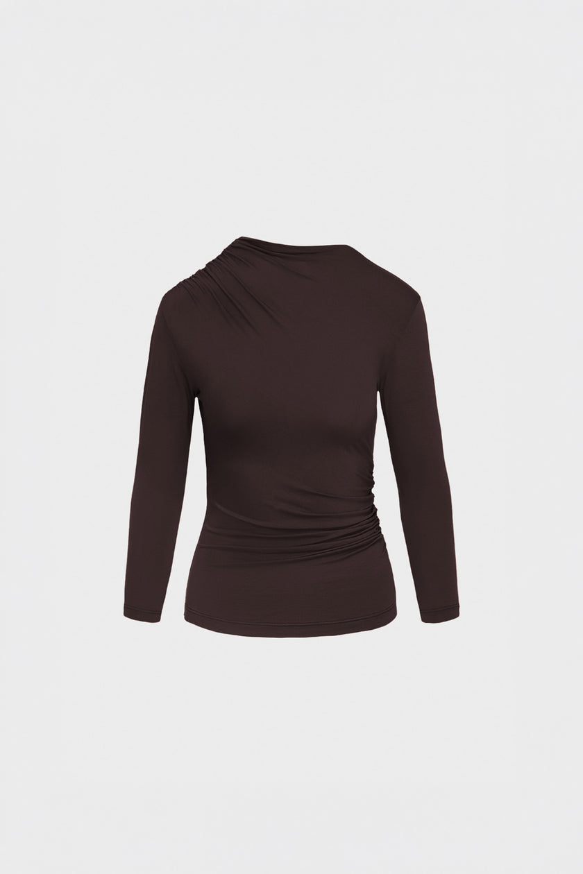 Miss Sculptural Dark Chocolate Long-Sleeved Top