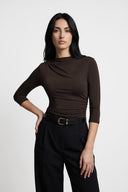 Miss Sculptural Dark Chocolate Long-Sleeved Top