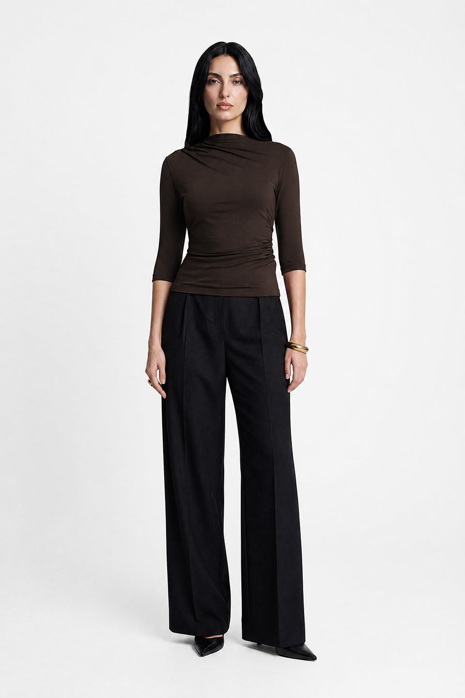 Miss Sculptural Dark Chocolate Long-Sleeved Top
