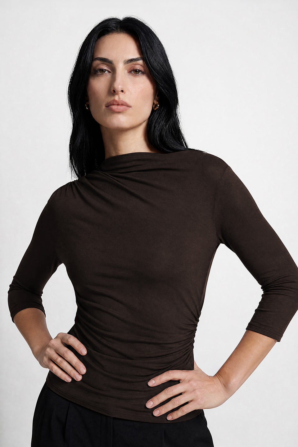 Miss Sculptural Dark Chocolate Long-Sleeved Top