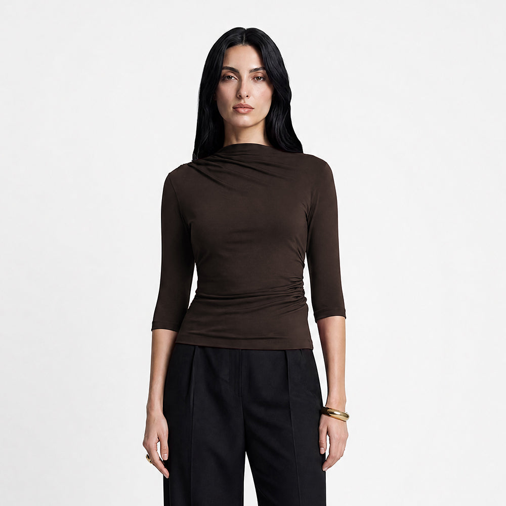 Miss Sculptural Dark Chocolate Long-Sleeved Top