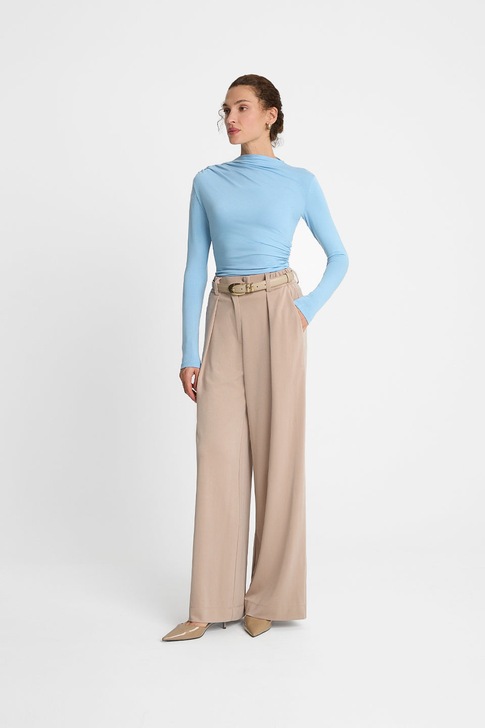 Miss Sculptural Light Blue Long-Sleeved Top