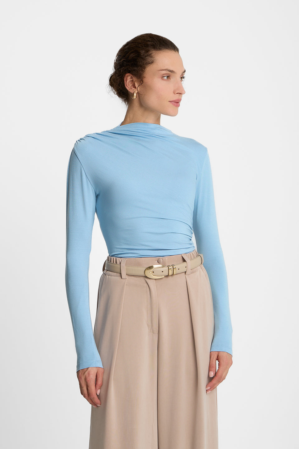 Miss Sculptural Light Blue Long-Sleeved Top