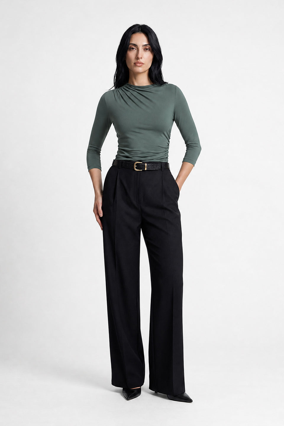 Miss Sculptural Olive Long-Sleeved Top