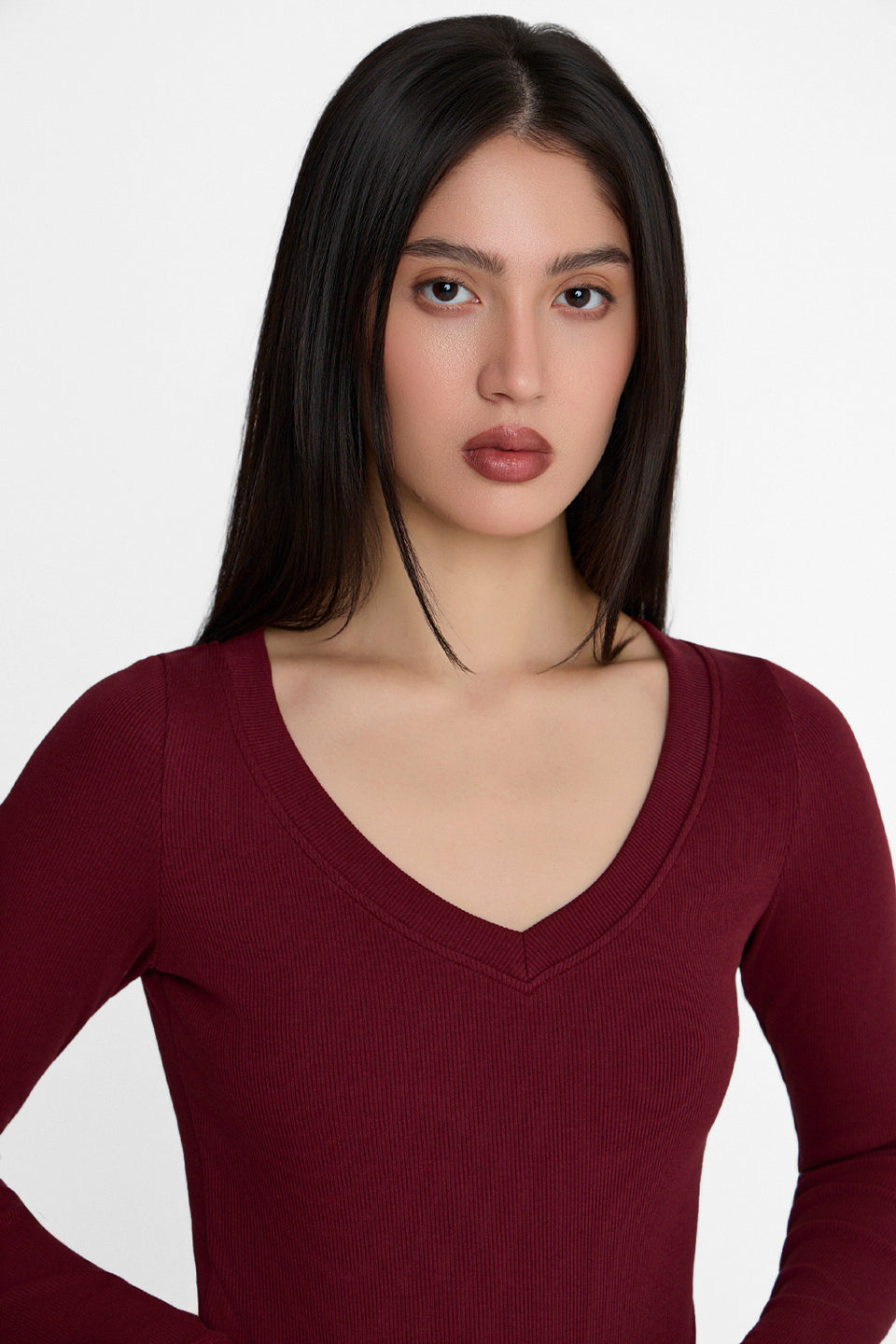 Miss Womanly Burgundy Long-Sleeved Top