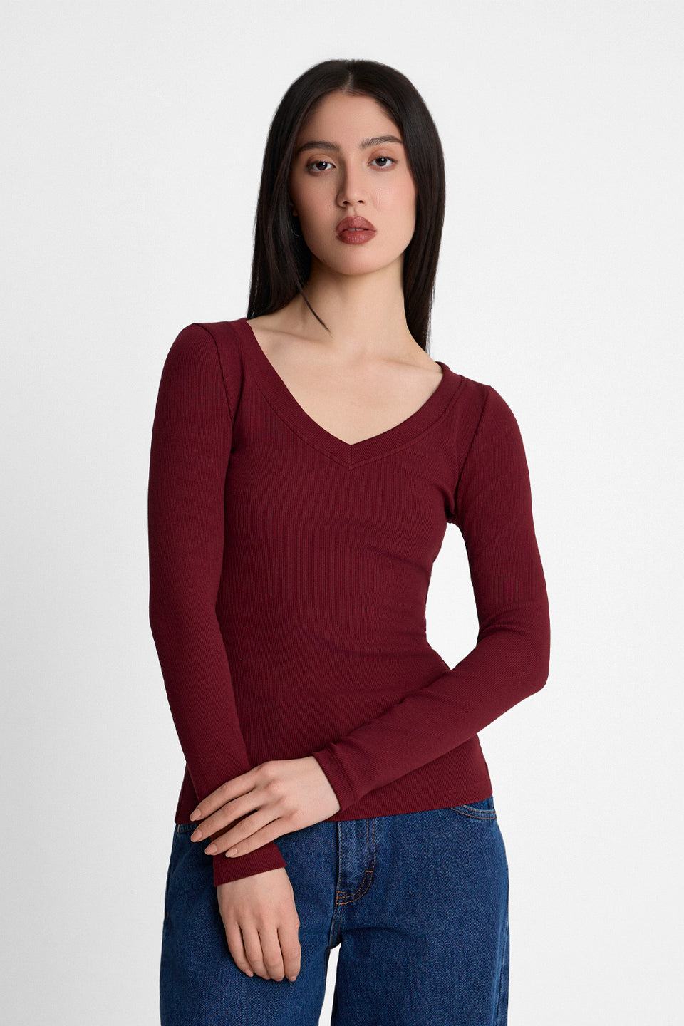 Miss Womanly Burgundy Long-Sleeved Top