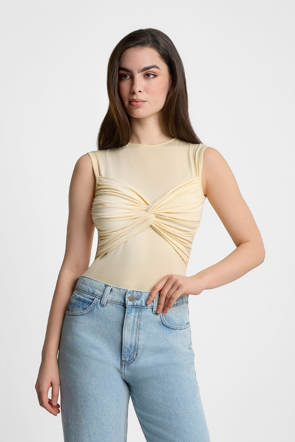 Top Miss Draped Butter Yellow