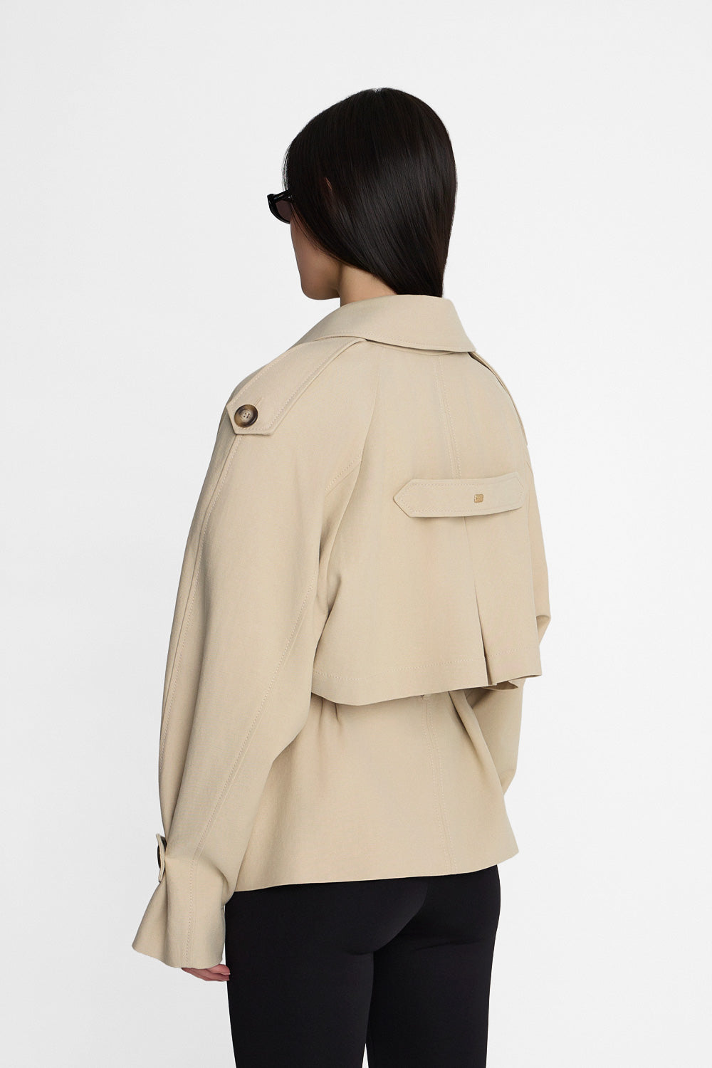 Beige women's short oversized trench coat with lapels | ANSIN